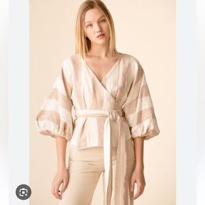 Mara Hoffman Striped Beige Wrap Top